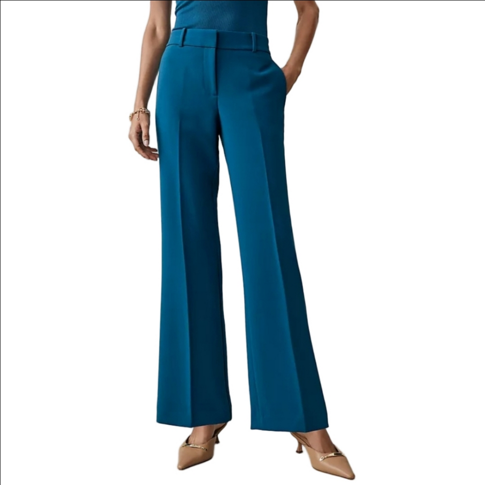 Dress pants Trouser Mid-rise Flared silhouette Teal color Pockets ANN TAYLOR NWT - Picture 2 of 16
